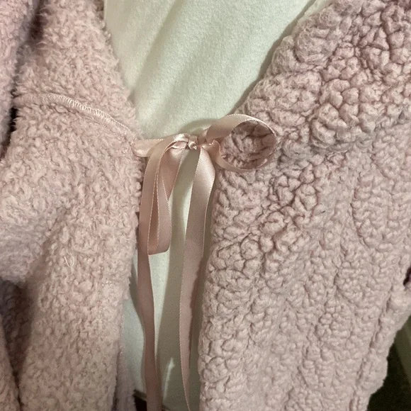 Women's Preloved L/XL Mauve Pink & White Hooded Long Robe! - Picture 6 of 15